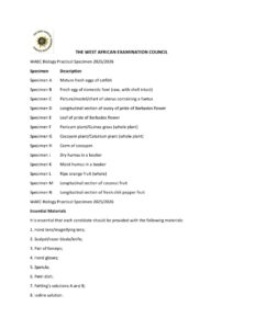 WAEC Biology Practical Specimen